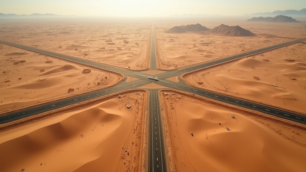 International Efforts To Address Cartel-Related Victimization In Mexico 1 Aerial view of a border crossing and desert landscape, symbolizing international cooperation against cartel networks.