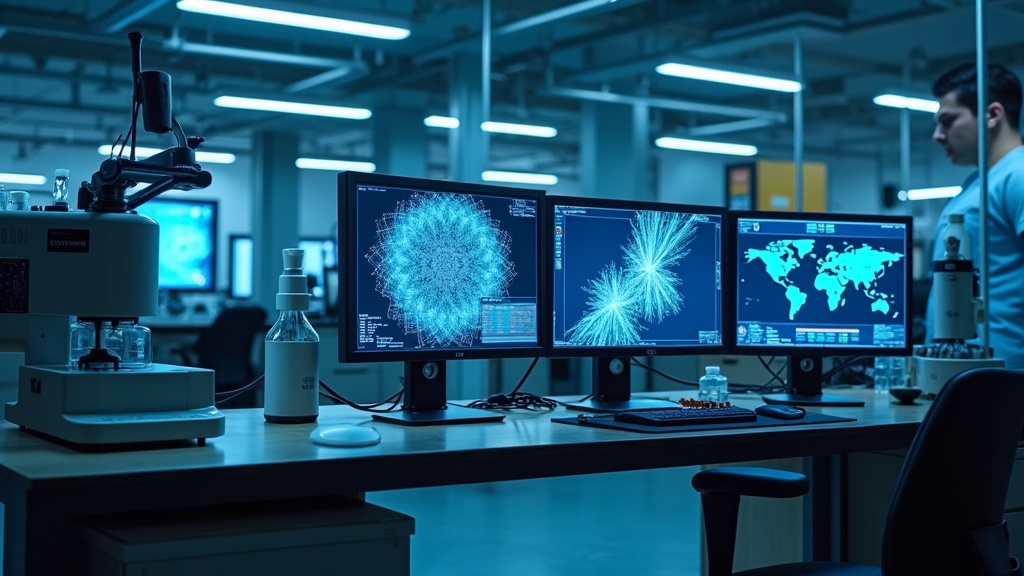 High-tech evidence lab with computers, 3D scanners, and digital tools